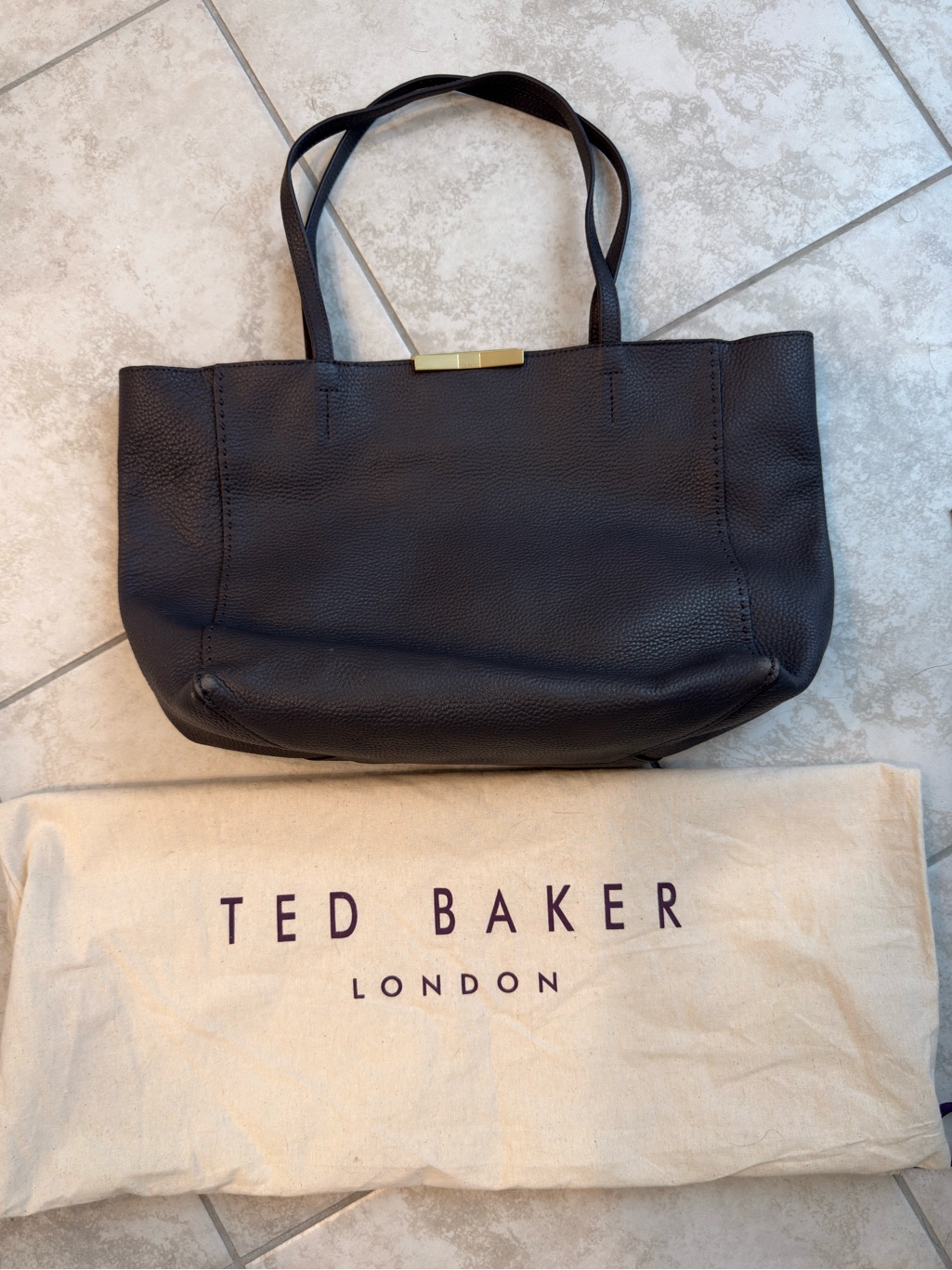 Ted Baker Dark Gray Leather Tote W/ Dust Bag